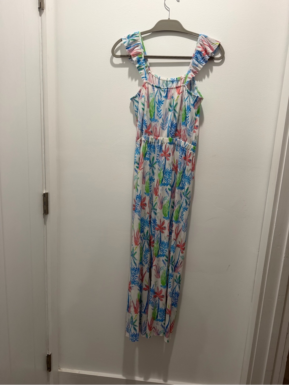 Zara White Tropical Print Girls' Jumpsuit - Blue Green Coral
